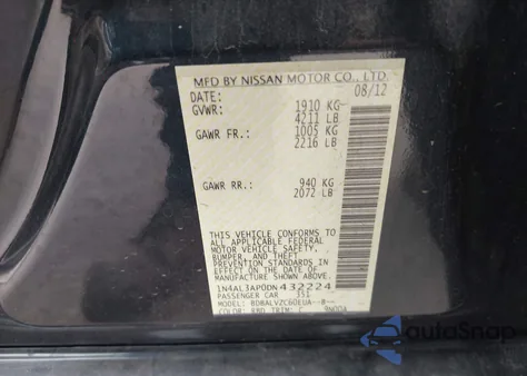 2013 Nissan Altima 2.5 Sl z USA, uszkodzony, nr VIN 1N4AL3AP0DN432224